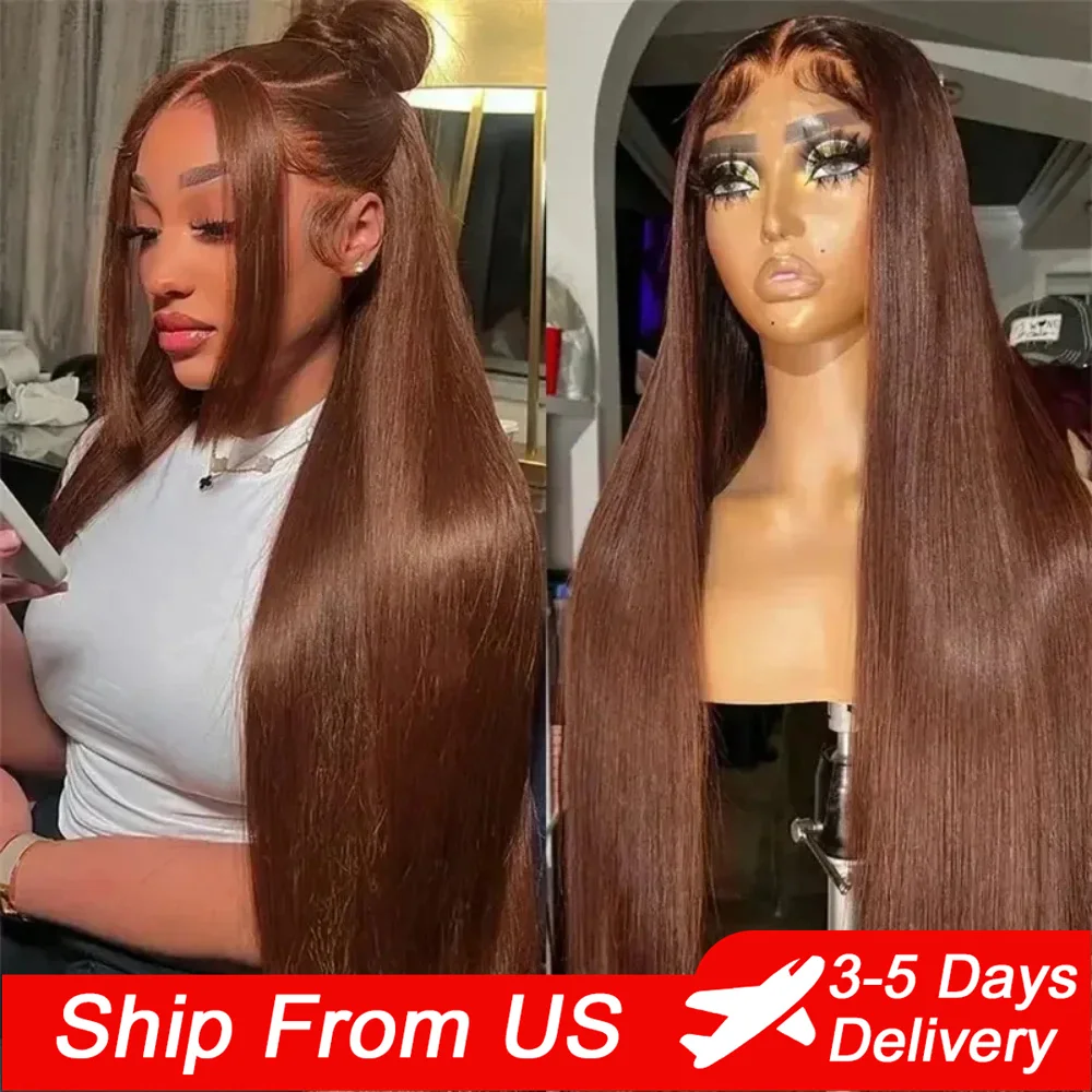 Chocolate Brown Lace Front Human Hair Wigs Pre Plucked Dark Brown Bone Straight 13x4 13x6 HD Lace frontal Wig On Sale Clearance