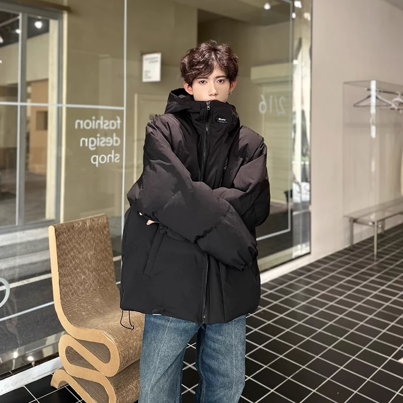 

Thiened Bla Cotton Jaet Men's Outdoor Autumn Winter High-End Sensation Warmth Hooded Cotton Coat Casual Loose Fit Youth...