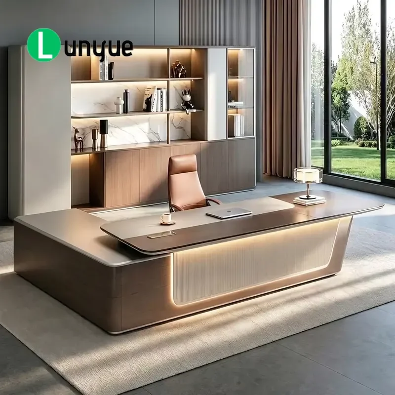 Luxury Modern Italian Style L Shaped Executive Desk with Side Table Customizable Melamine Board for Leadership Office