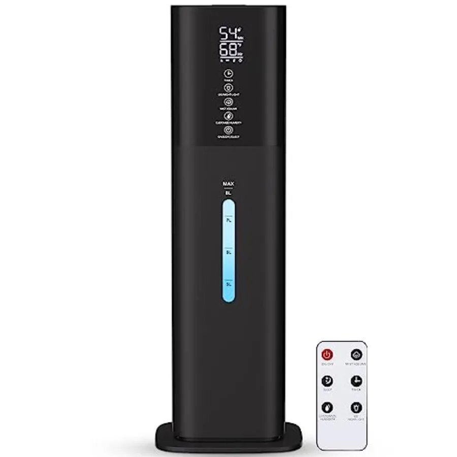 

Large Room Bedroom Humidifier Ultrasonic Cool Mist Black 2.1Gal/8L Capacity 7-Color Light 3-Speed Quiet Operation 360 Nozzle Hu