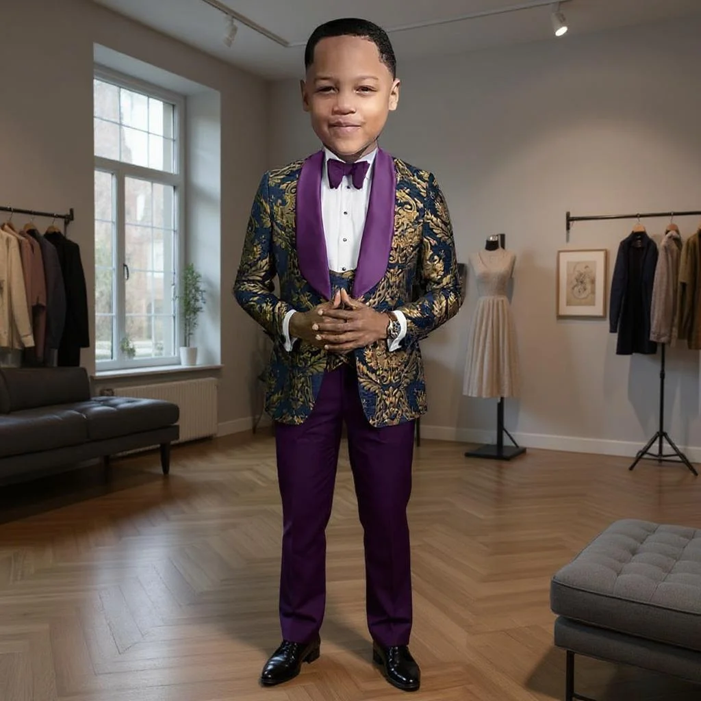 

Floral Boys Suits Slim Fit 3 Pieces Formal Wedding Kids Tuxedo Set Blazer Vest Pants for 3-16 Years Old Children Custom Made