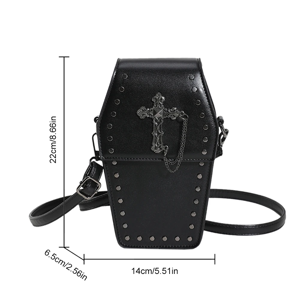 Women Coffin Satchel Purse Zipper Gothic Crossbody Bag Strap Adjustable Cross Crossbody Pouch PU Leather Halloween Versatile Bag