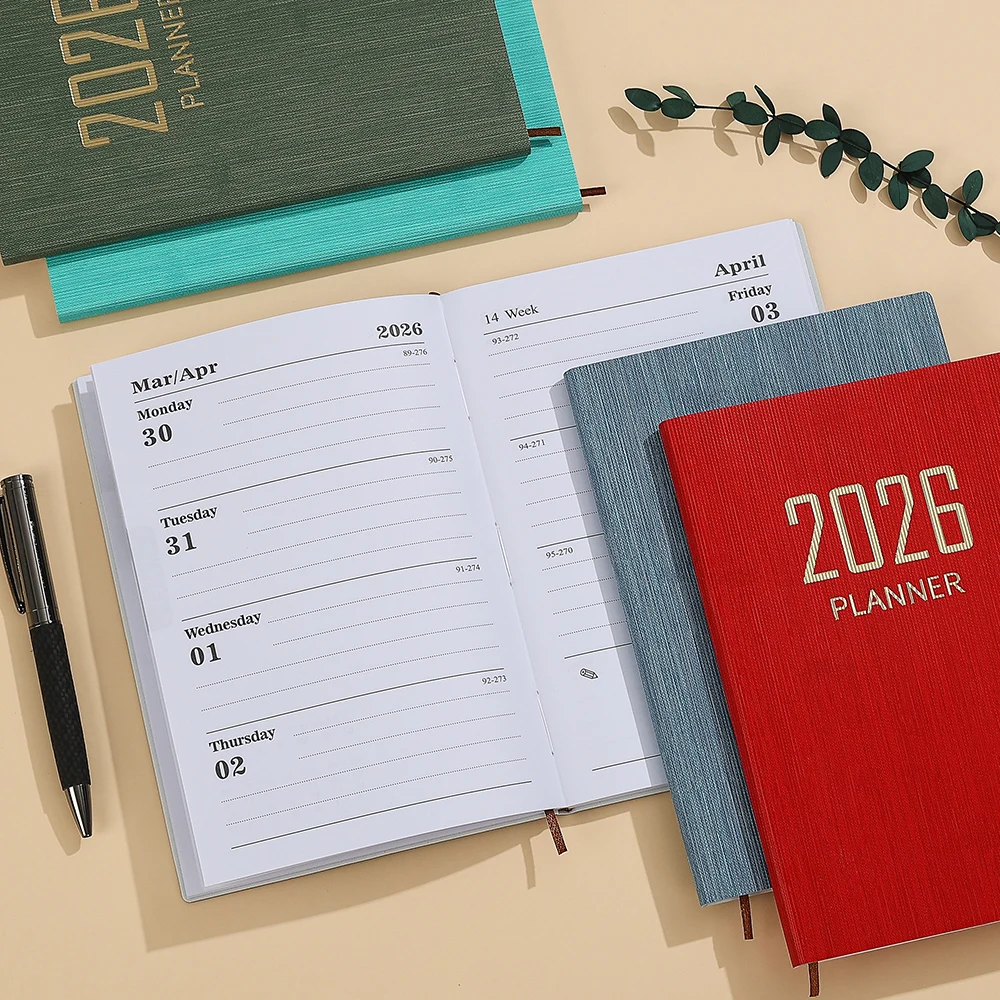 2026 A5 مخطط أسبوعي غطاء بولي يوريثان متين 365 يوما الجدول اليومي دفتر المدمجة التقويم مجلة مدرسة مكتب جدول الأعمال المنظم