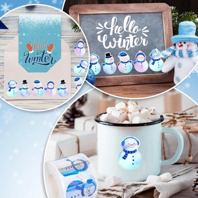 

500pcs Christmas Snowman Glittering Stickers: Great for Gift Wrapping Labels, Children Reward Use & Scrapbook Stationery Decor