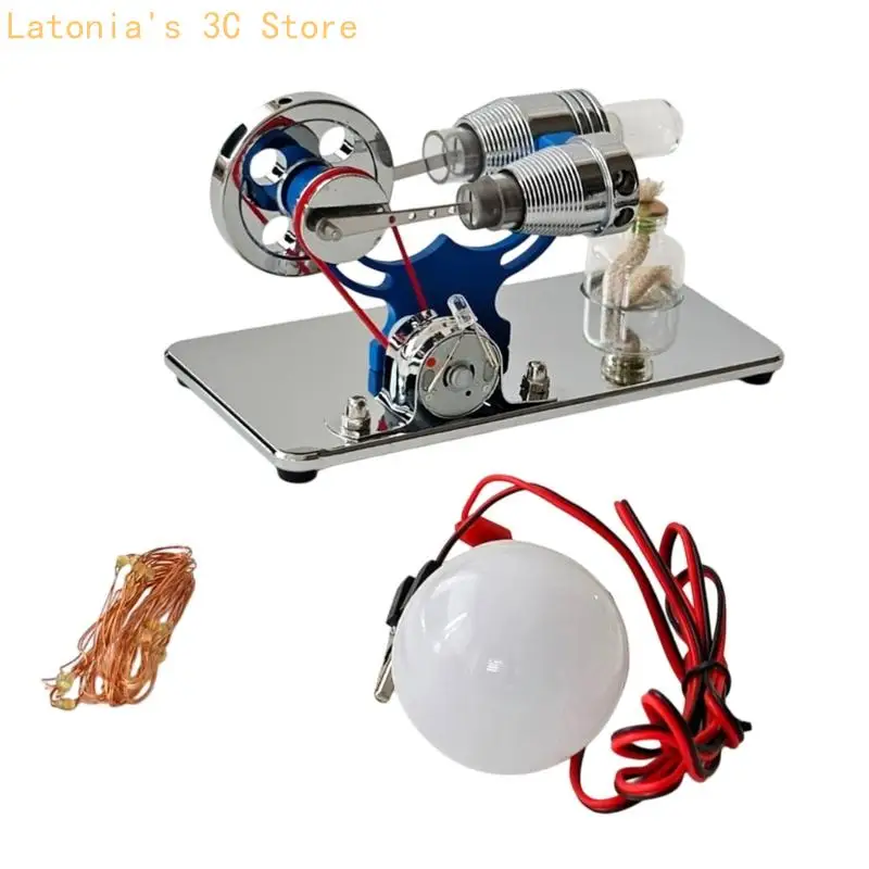 Stirling Motor Modell Metall Material DIY Helle LED Für Physik Unterricht Und Dekoration X3UB – Detail 7