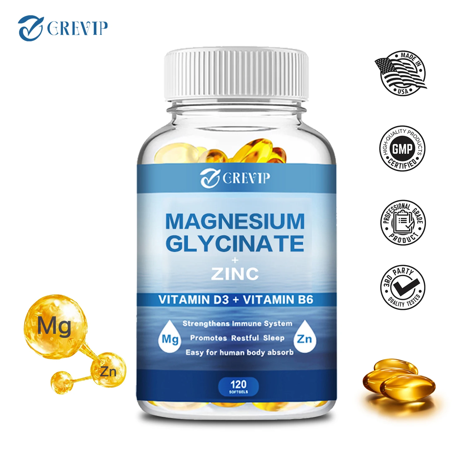 Magnesium Glycinate Supplement 500mg with Zinc,Vitamin D3 B6 High Absorption Support Muscle, Nerve, Joint and Heart Health