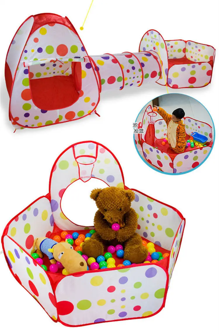 [Funny] 300cm Indoor outdoor House + Tube + Sea ball pool (3 in 1) tent foldable child park shooting crawling game tent baby toy