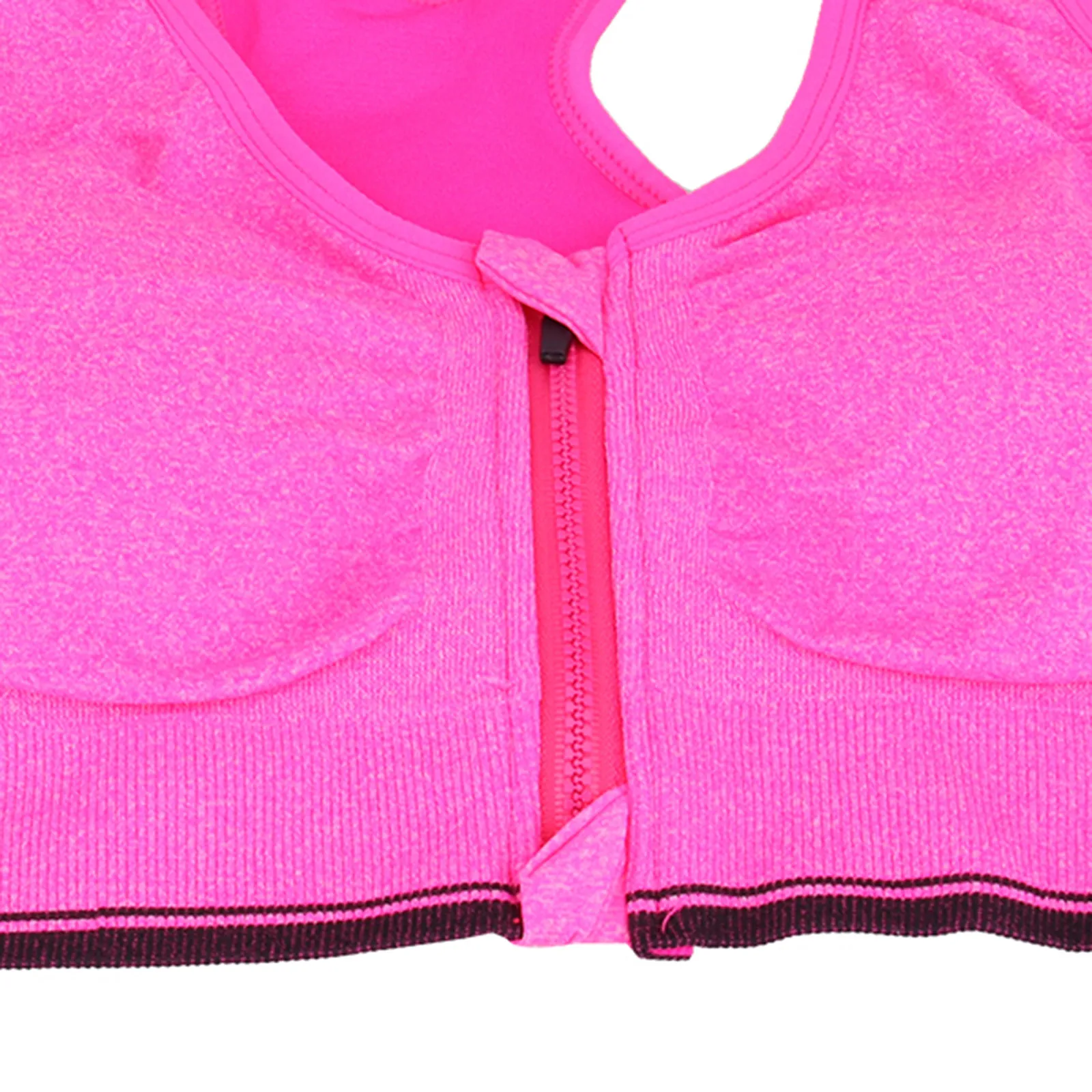 Women's Front Zipper Sports Bra Rose Red Size Xl Padded Push Up Wirefree Gym Fitness Running Shockproof Breathable Bra