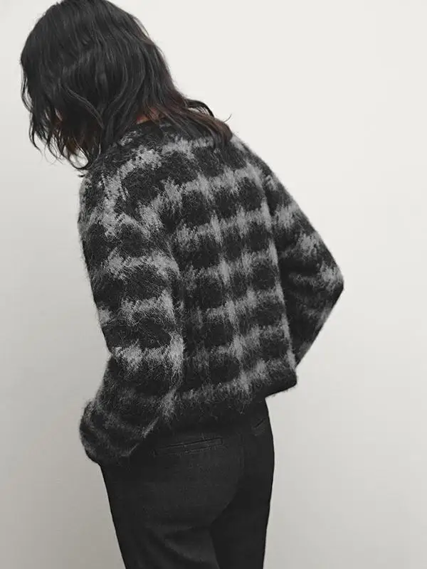 MD レディース ファッション 秋冬新作 ラウンドネック ニット アウター チェック柄 オープンカーディガン ロング丈 通勤 スタイリッシュ