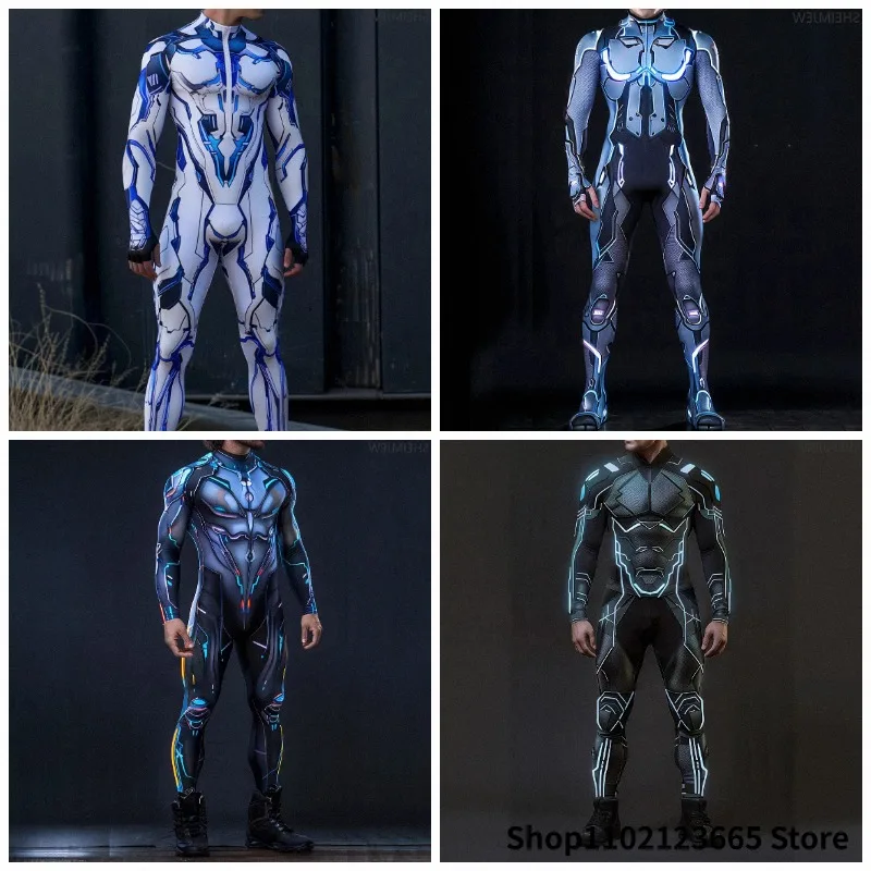 Robot Cyberpunk Steampunk Men's Bodysuit Future Technology Armor Tights Halloween Cosplay Costume Tight Stretch Jumpsuit 2025