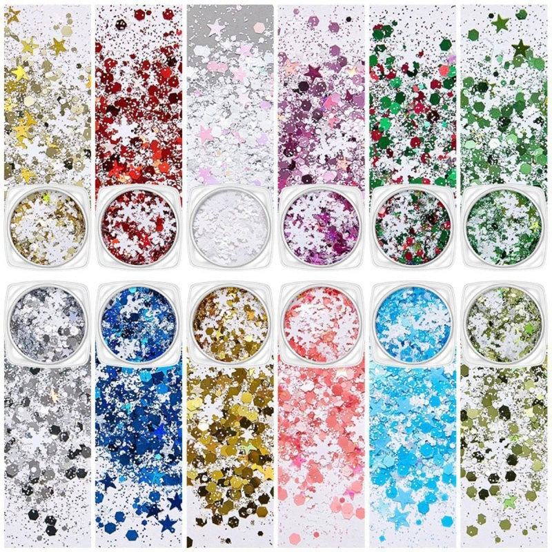 

12 Colorful Snowflake Art Decors Mixed DIY Manicures Christmas A0KD