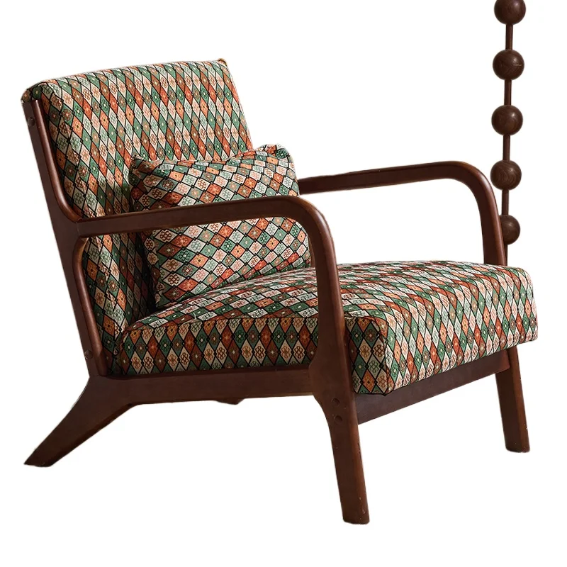 

Retro single chair Living room Leisure sofa chair Balcony Internet celebrity Solid wood sofa chair
