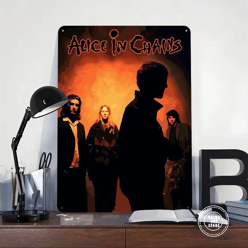 Alice in Chains Band Art 3D Printed Texture Poster Personalized Wall Art Retro Metal Tin Signs for Home Decor Living Room House