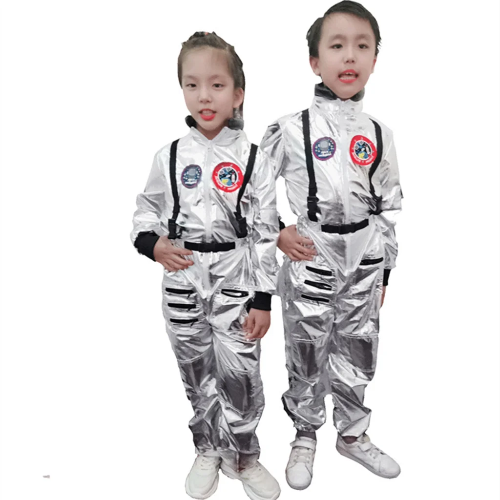 

Astronaut Costume For Kids Halloween Cosplay Silver Spaceman Jumpsuit Boys Astronaut Costume