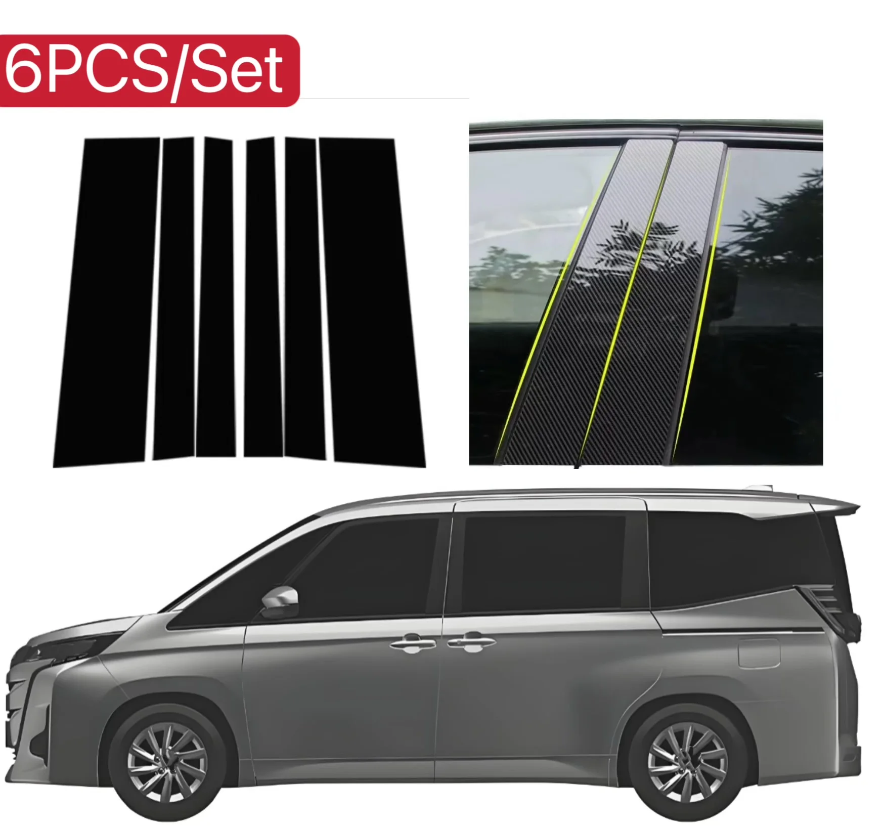 

Fit For Toyota Noah Voxy R90 2022 2023 6pcs Glossy Black Door Window Pillar Posts Door Trim Cover Stickers Silver Carbon