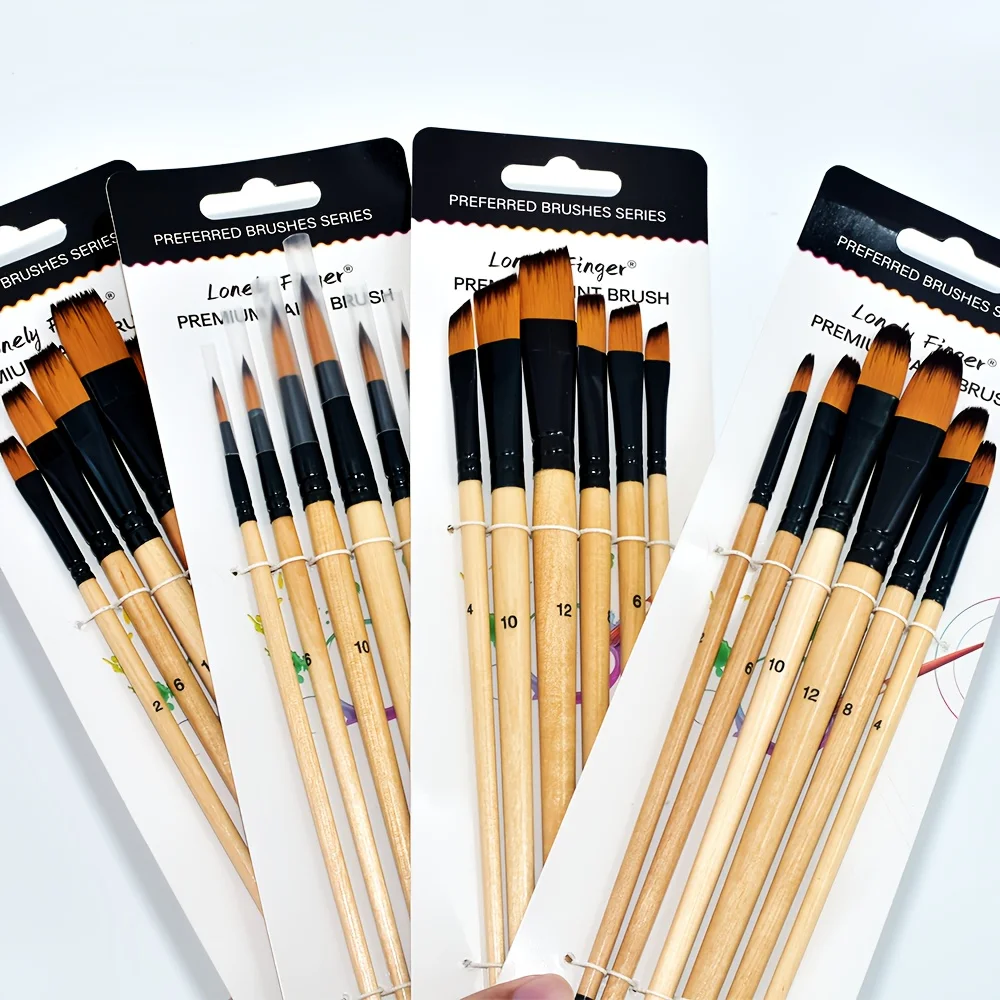 6/24pcs Professional Artist Paint Brush Set Round Filbert Flat Angle Fine Detail Brushes Premium Nylon Brush for Painting