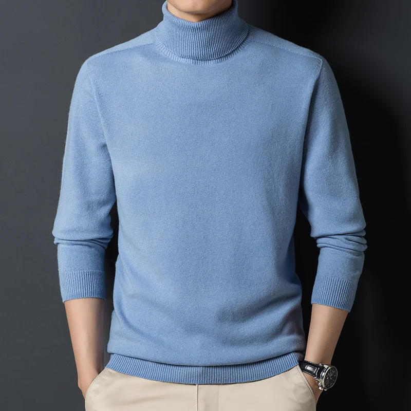 

high Men's neck 200% pure sweater wool autumn and winter Korean version casual slim fit high sense bottomed shirt