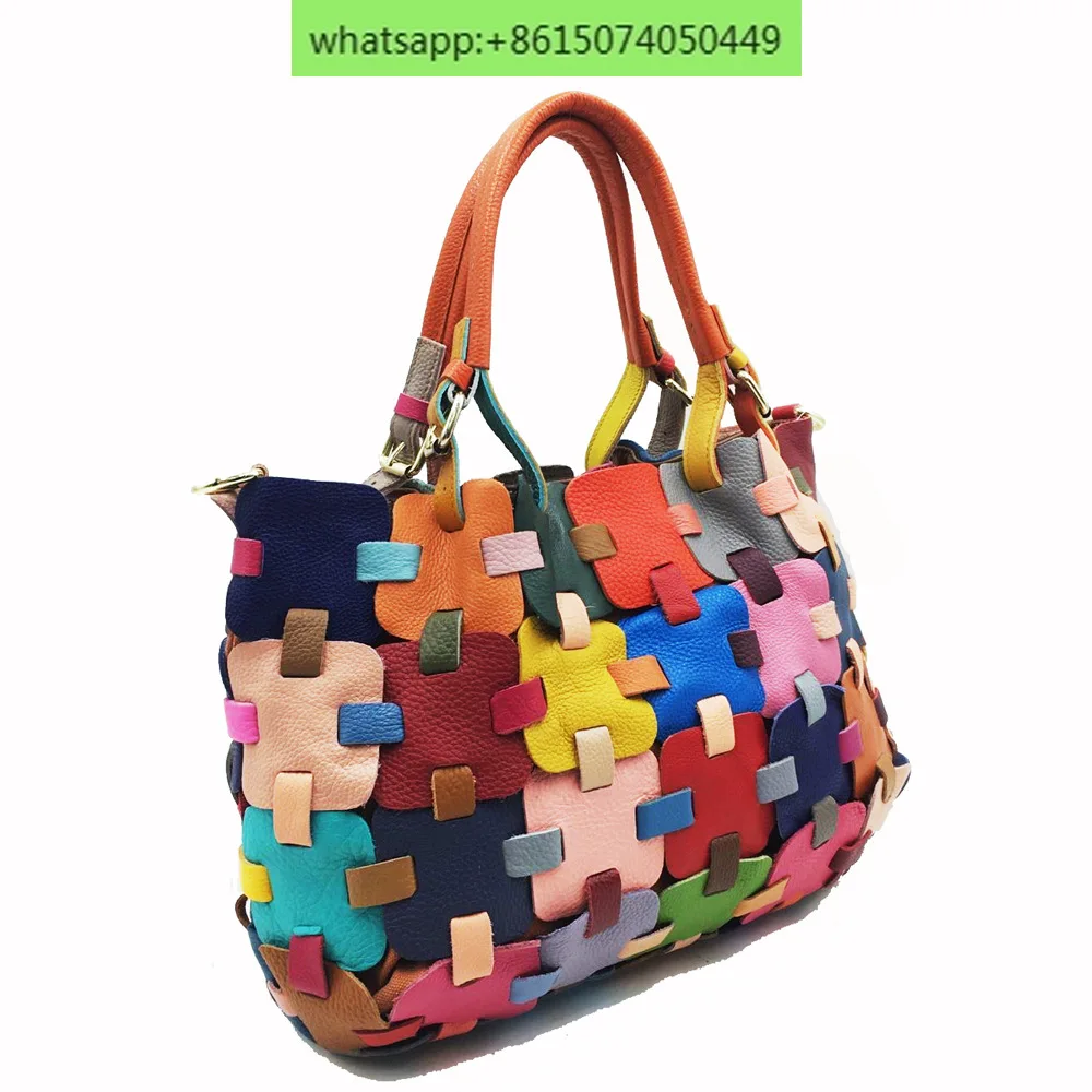 Handmade patchwork square handbag for women, crossbody bag, colored genuine leather bag for women