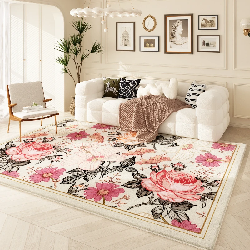 

American Retro Carpets for Living Room Thick Anti-slip Floor Mat Home Bedroom Decor Flower Pattern Carpet Fluffy Soft Plush Rug