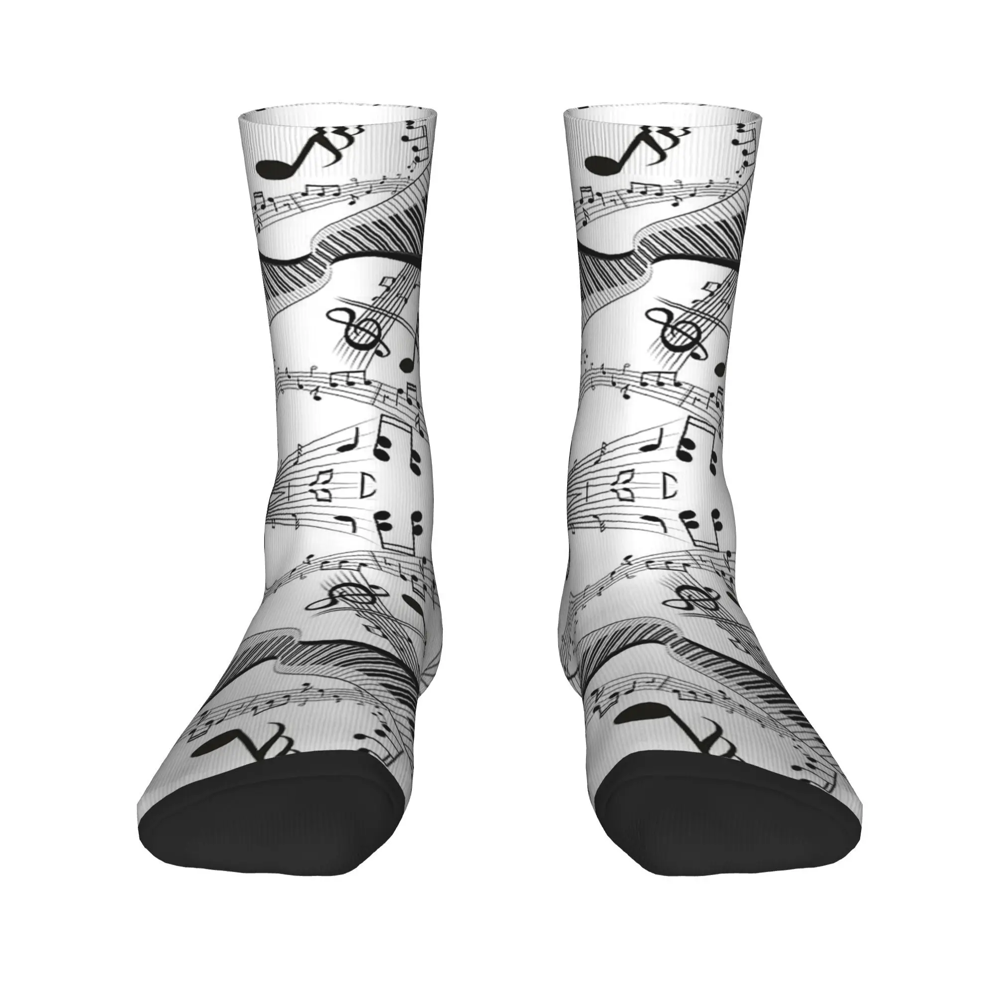Tasti di pianoforte astratti per tutte le stagioni con note musicali Calzini Harajuku Calze di alta qualità Calzini per uomo Donna Compleanno Psent