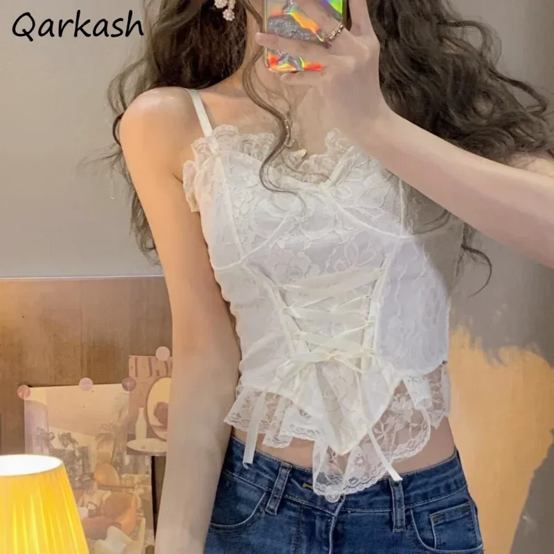 Lace Camisoles Women Sexy Aesthetic Crop Tops Hotsweet Female Retro Streetwear Fashion Party Wear Chic Lace-up Princess Inner