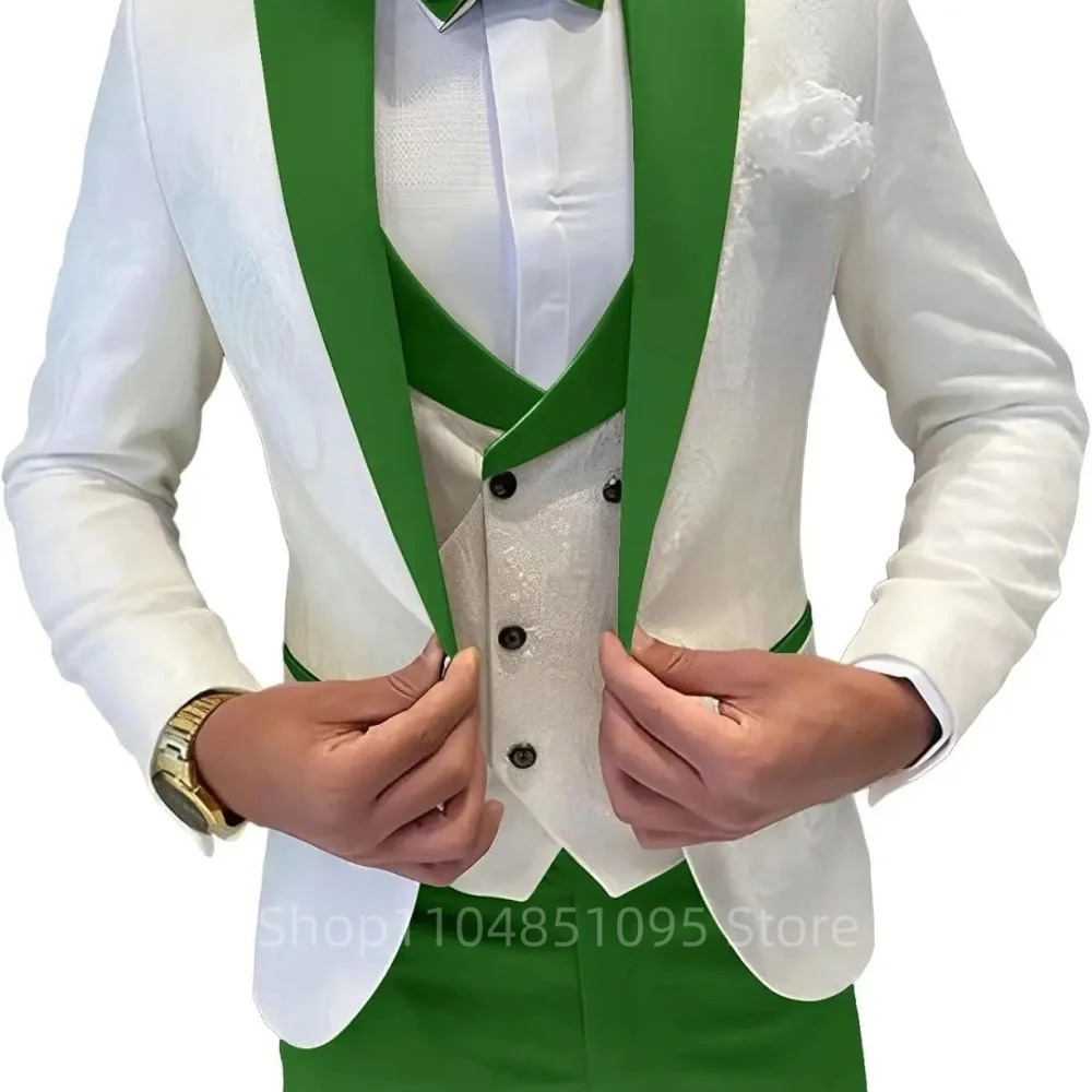 

Three-Piece Jacquard Men Suit Business Office Jacket Pants Vest Set Slim Fit Outfit Wedding Tuxedo for Male Custom Costume Homme