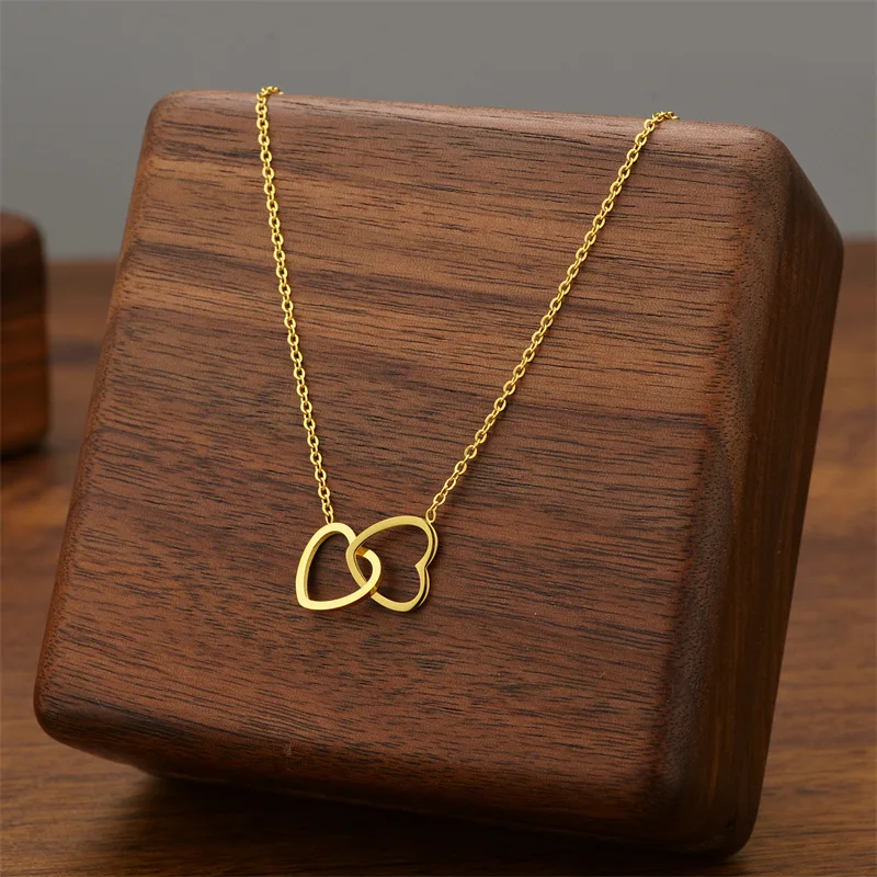 316L Stainless Steel New Fashion Upscale Jewelry Interweave Love Heart Lovers Charms Chain Choker Necklaces Pendants For Women