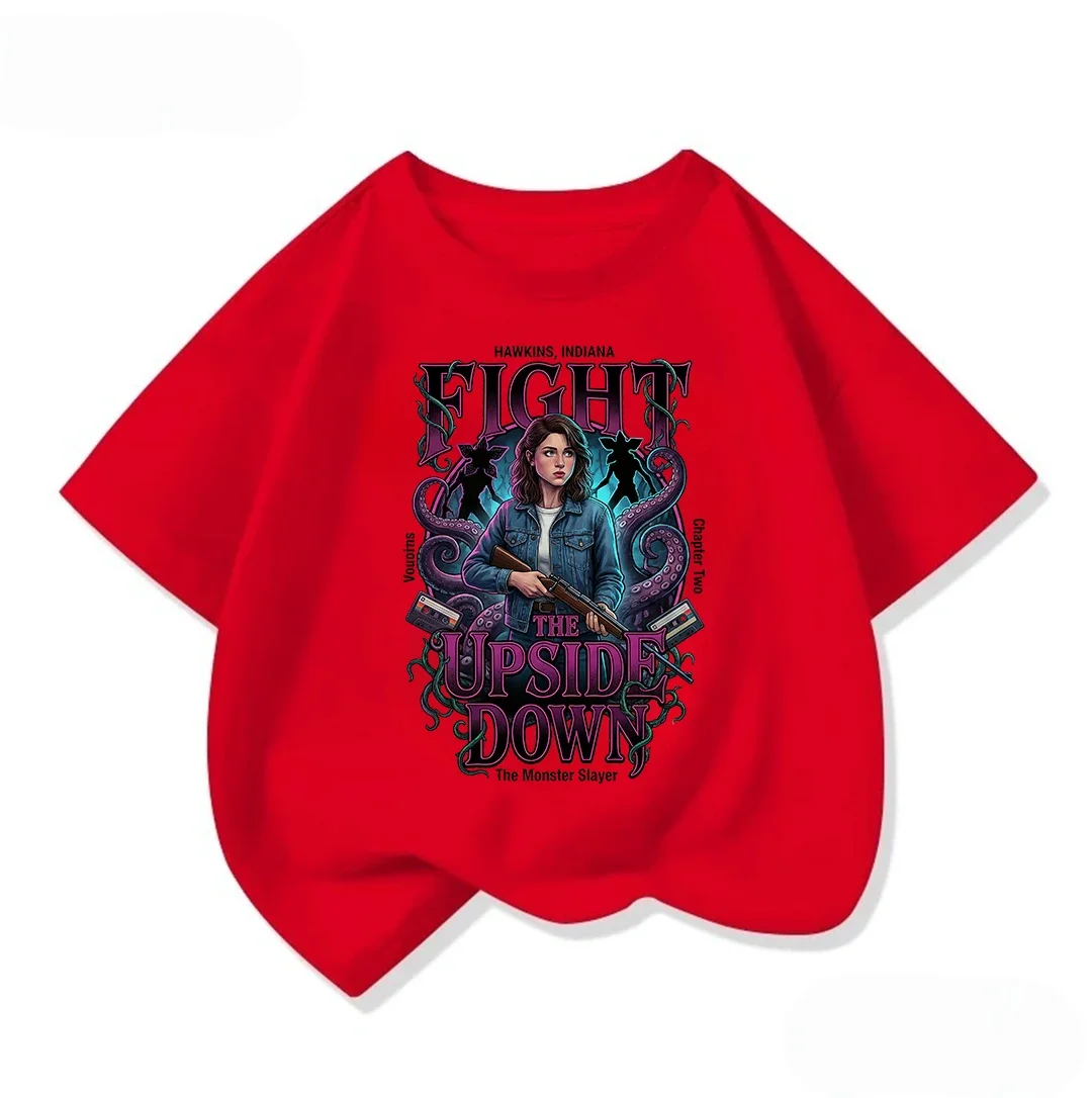 Camiseta elegante de manga corta para niños y niñas, camiseta con cuello redondo de Stranger Things, estilo callejero popular, camisetas informales de verano para niños de 3 a 14 años