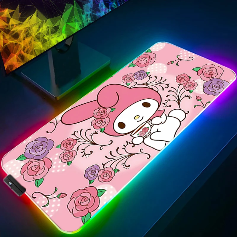 

RGB Mouse Pad M-my Melody pink Mouse Backlight HD Print Computer Gamer Locking Edge LED Mousepad XXL Keyboard PC Mice Mats Pad