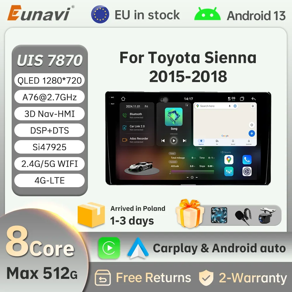 

Car Radio For Toyota Sienna 3 XL30 2015-2018 Carplay Multimedia Video Player Navi Stereo GPS Android 13 2 Din