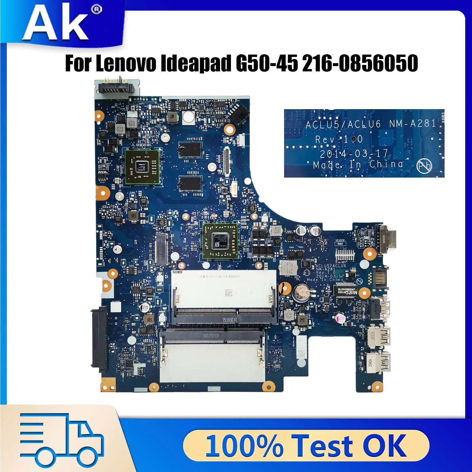 ACLU5 ACLU6 NM-A281 Notebook Mainboard For Lenovo Ideapad G50-45 216-0856050 Laptop Motherboard A8-6410 CPU DDR3L 15inch