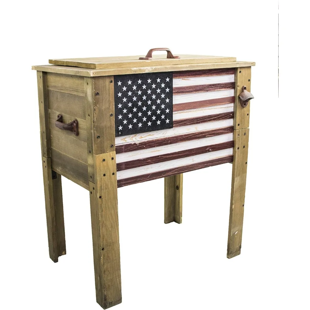 مبرد مشروبات خشبي للفناء للشرفة أو سطح السفينة أو الفناء - تصميم العلم الأمريكي - 57 كيو تي - تعبيرات الفناء الخلفي جودة عالية