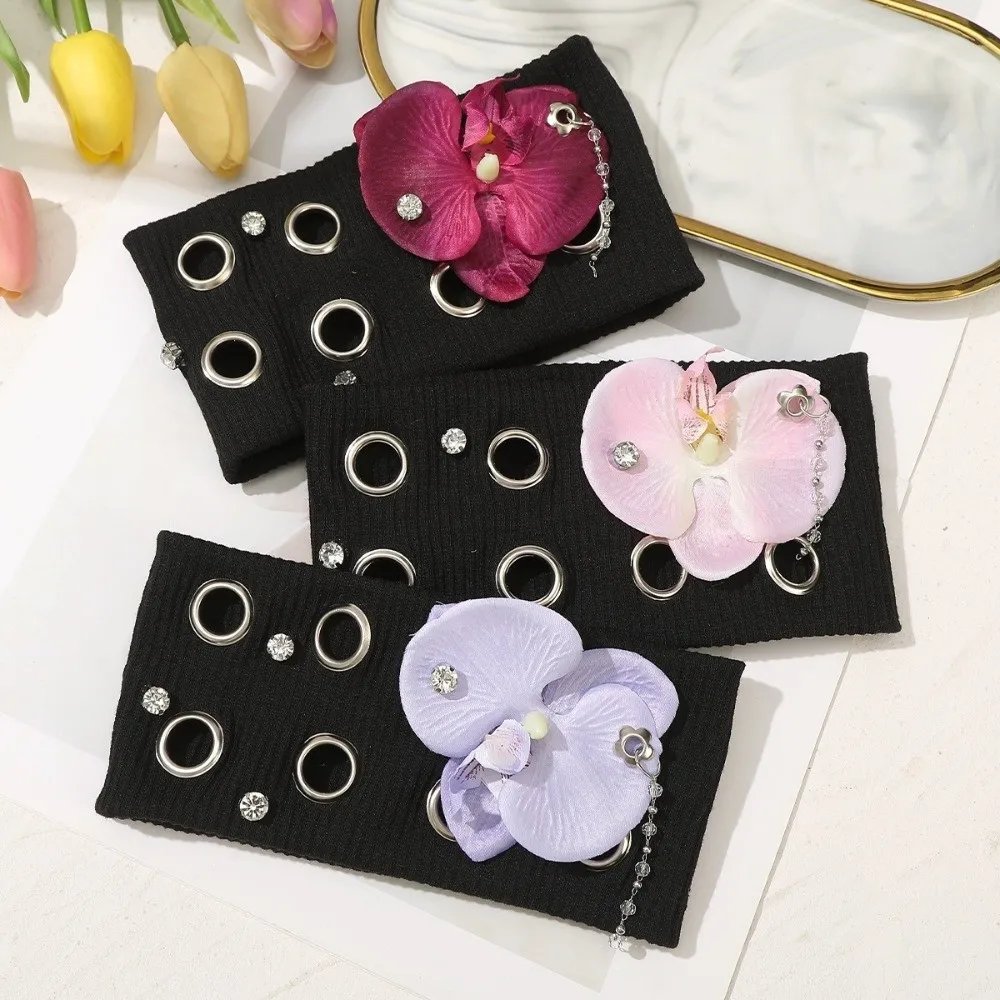 새로운 다목적 펑크 머리띠 높은 탄성 구멍 헤어 스트랩 짠 구멍 디자인 금속 락 머리띠 하이틴 액세서리