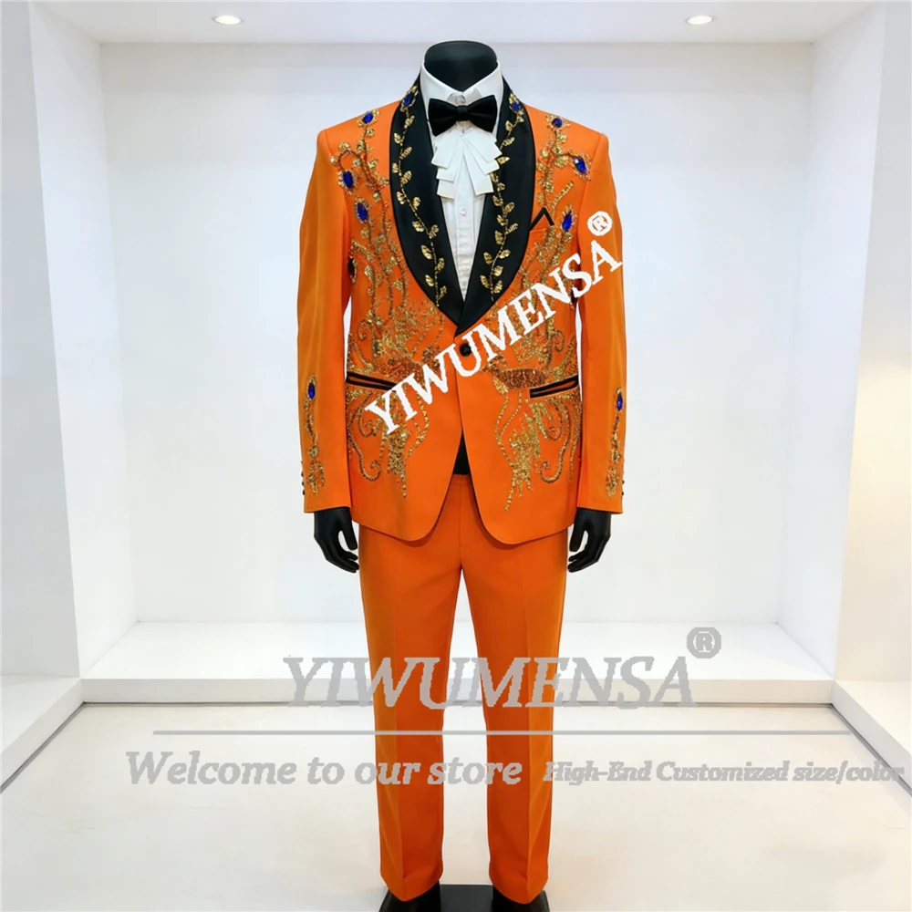 

Роскошный костюм из бисера для свадьбы, комплект из 2 предметов, блейзеры для выпускного вечера с кристаллами, костюм для жениха, костюм на заказ, Terno Masculinos Completo