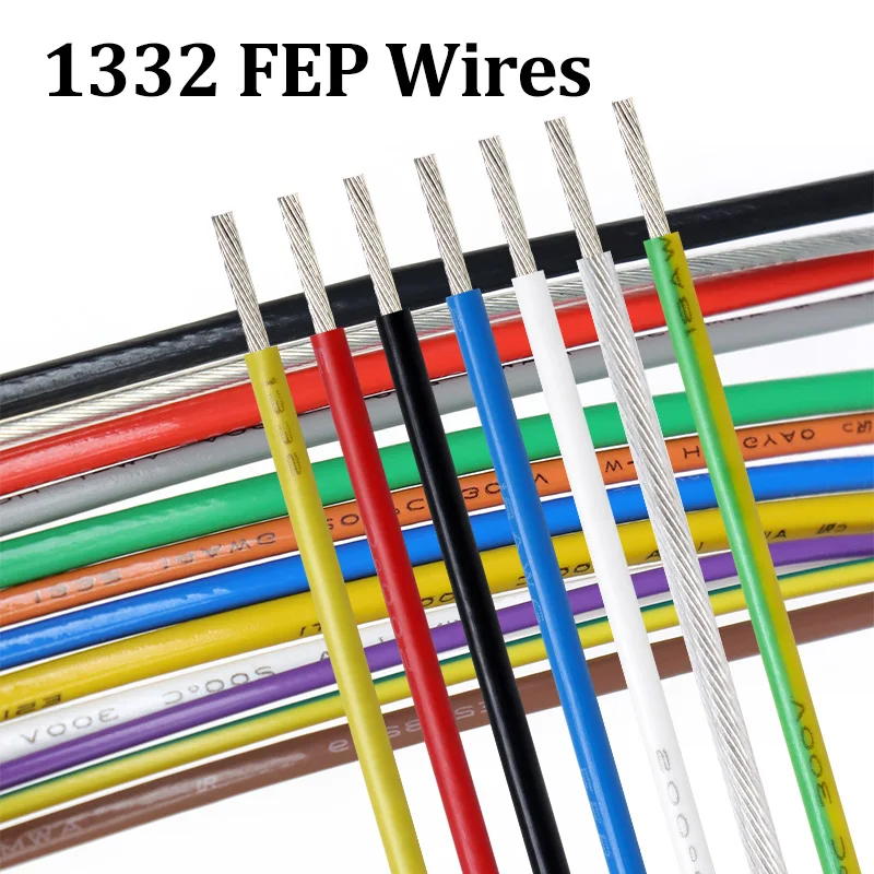 High Temperature 200℃ Copper Cable 30/28/26/24/22/20/19/18/16/15/14/13/12/11/10 AWG FEP Insulated 1332 PTFE Wire 3D Printer Line