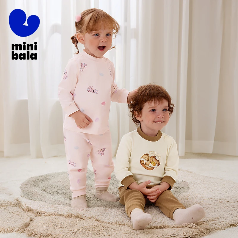 

Mini Bala Kids Underwear Set Teddy Bear IP Collaboration Skin Friendly Cotton Sleepwear