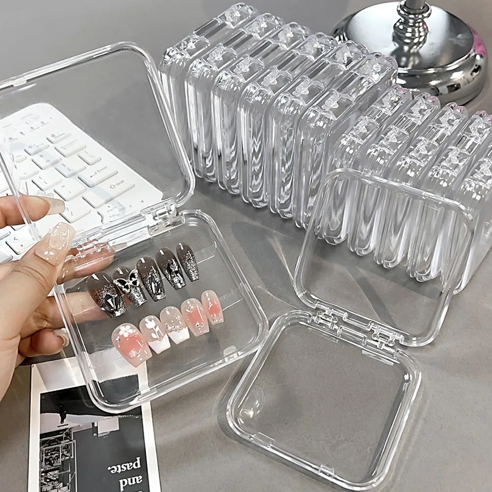 10/1PCS Square Nail Jewelry Storage Box Portable Acrylic Transparent Container Earring Rings Bracelet Badge Nail Packaging Case