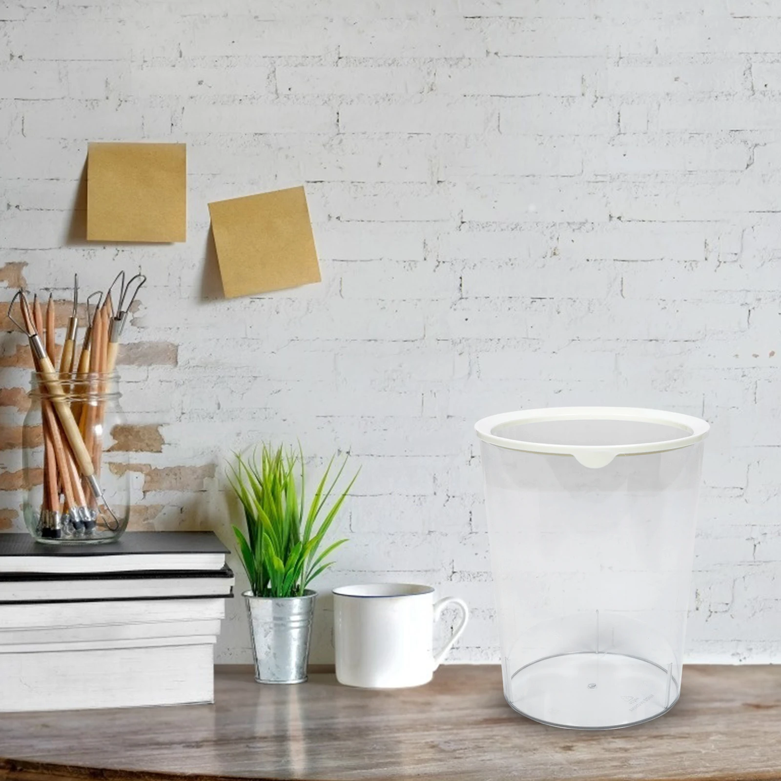 

Basket with Lid Decorative Storage Round Trash Can Garbage Cans Kitchen Bin Clear White The Pet