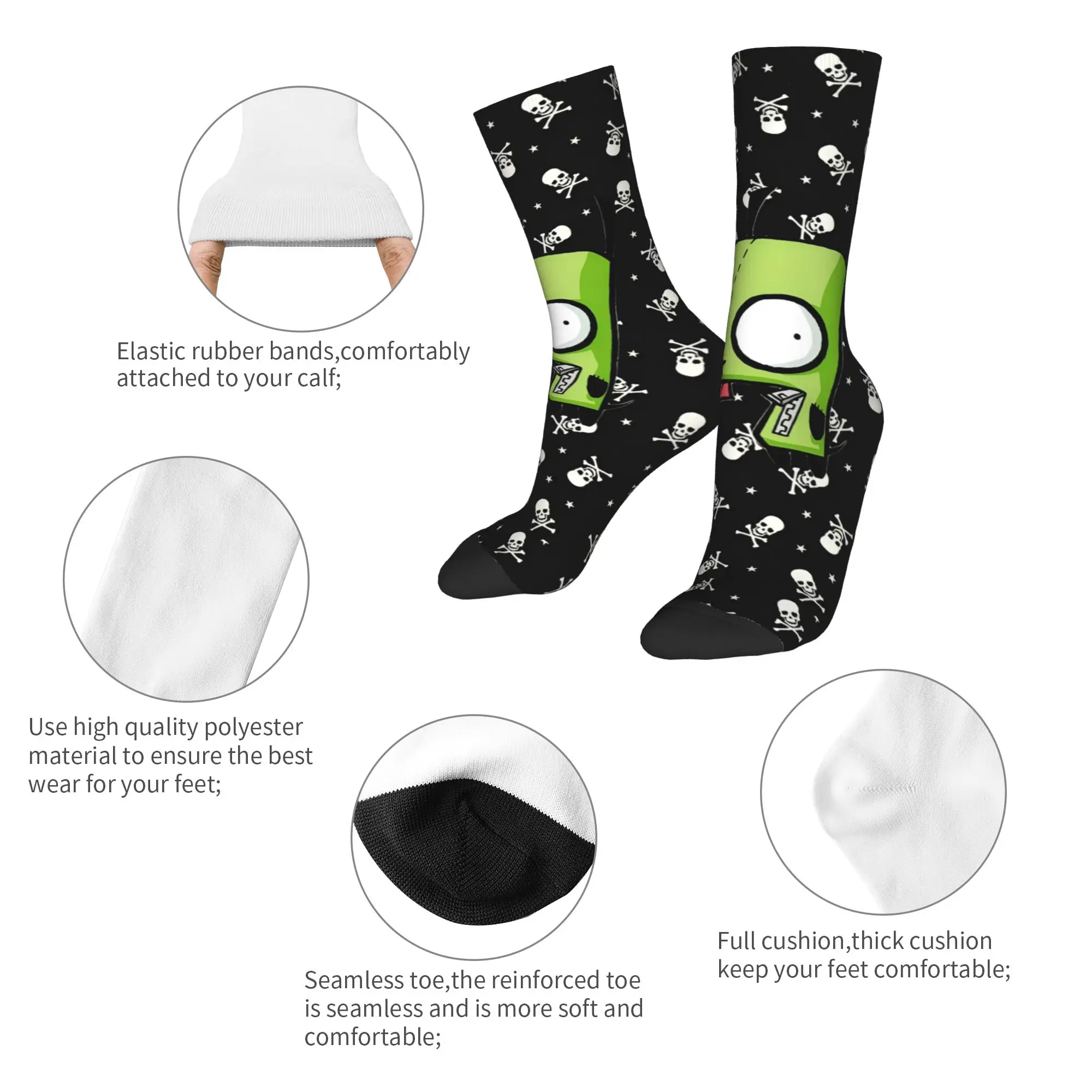 Cartoon Invaders Zims  Socks Men's Women's Polyester Casual  Socks Novelty Spring Summer Autumn Winter Middle Tube Socks Gifts,
