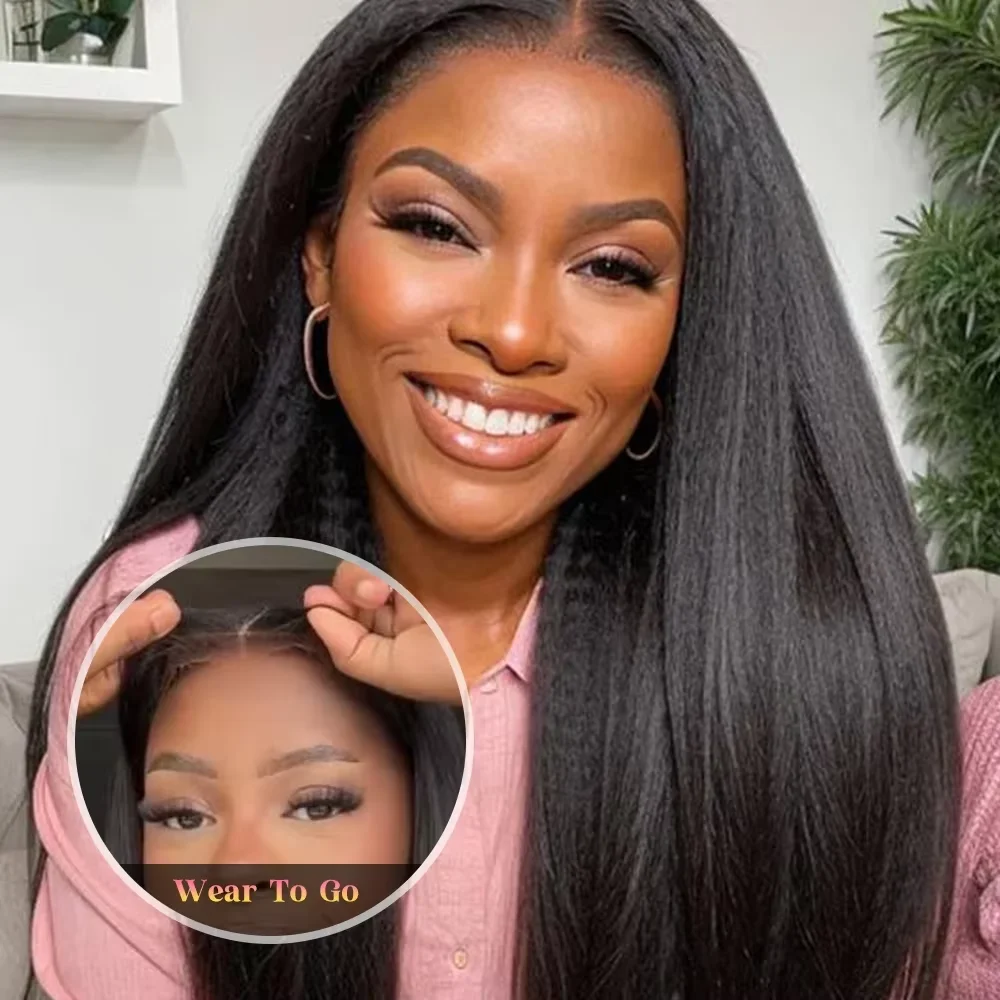 

Kinky Straight Glueless Wigs Human Hair Pre Plucked Wear And Go Wigs Pre Cut Lace Kinky Straight Lace Front Wig Human Hair Wigs