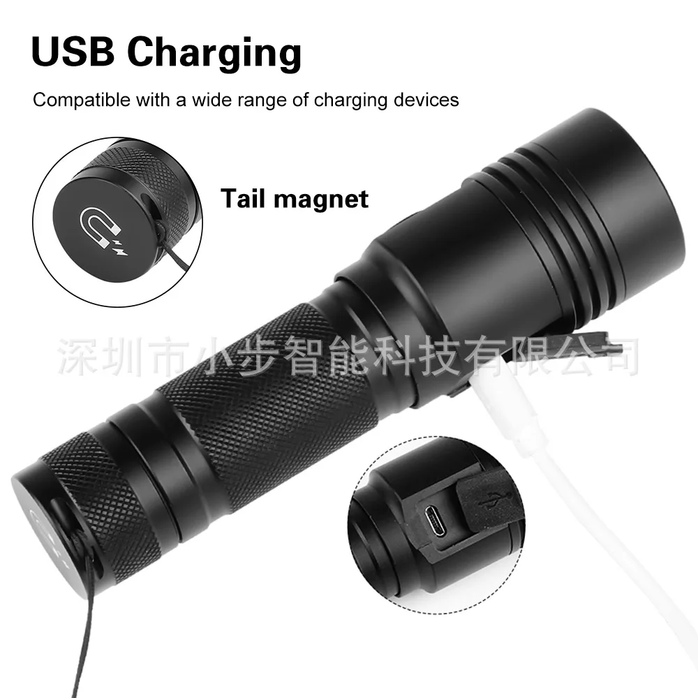 Popular XHP50 Bead Telescopic Zoom USB Charging Bottom with Magnet Handheld Flashlight