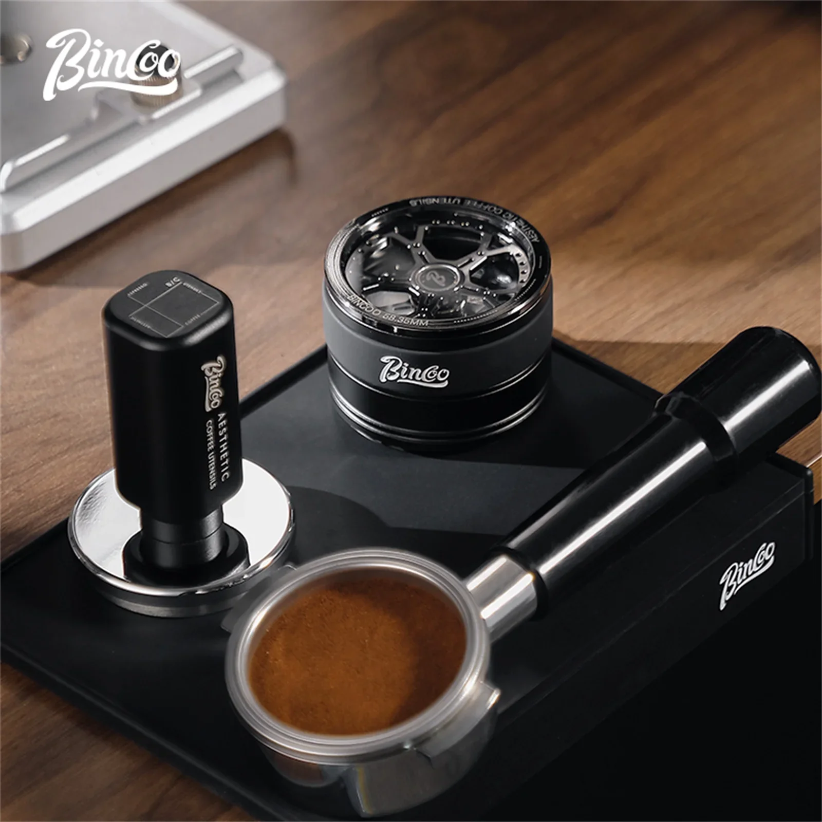Bincoo 58mm Portafilter Leveler Gravity Auto-Adjust Design Solid Aluminum Body with Stainless Steel Blades Coffee Tool view 5