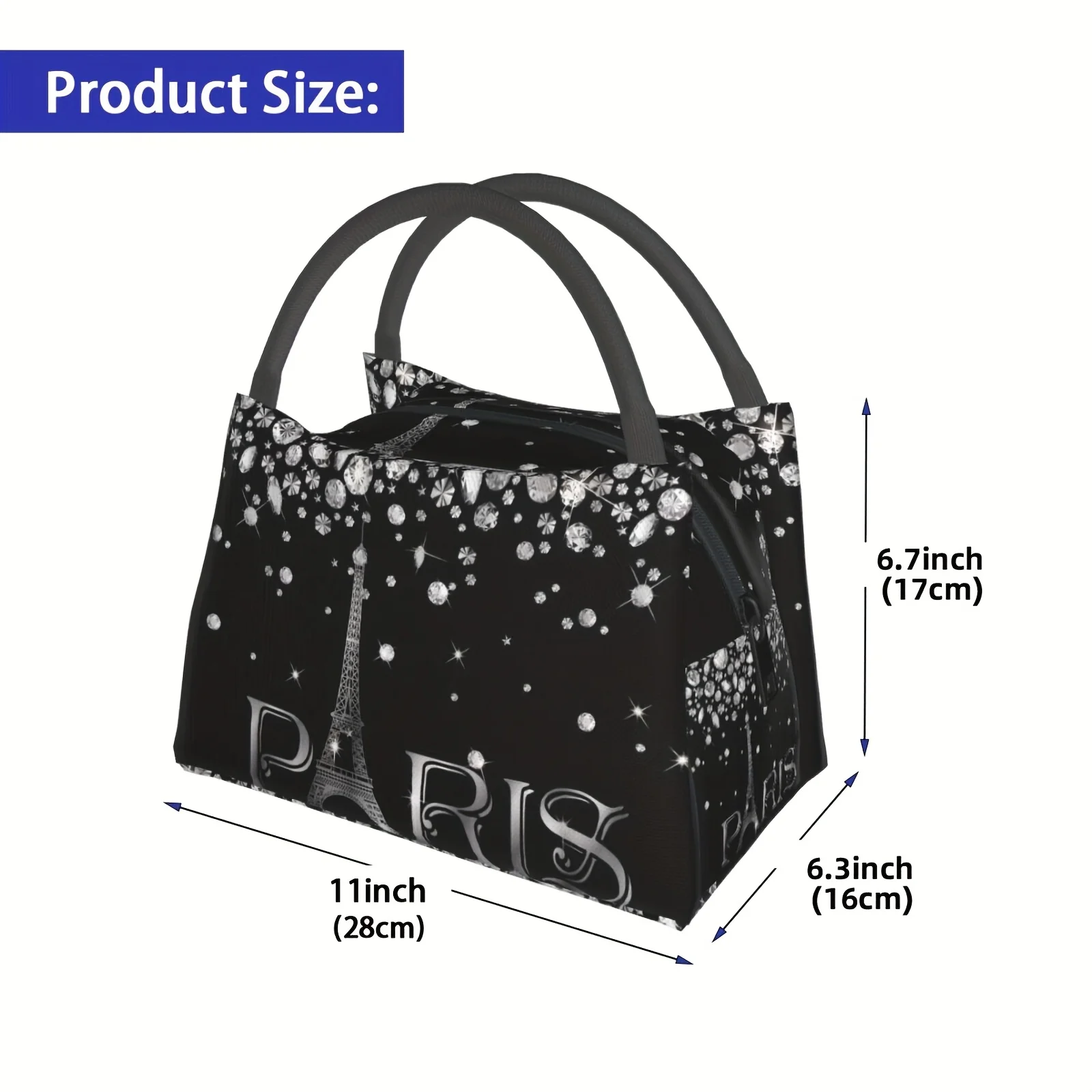 Stylish Romantic Paris Eiffel Tower Reusable Lunch Bag for Man Women Work Picnic Travel Beach Fishing, Lunch Box