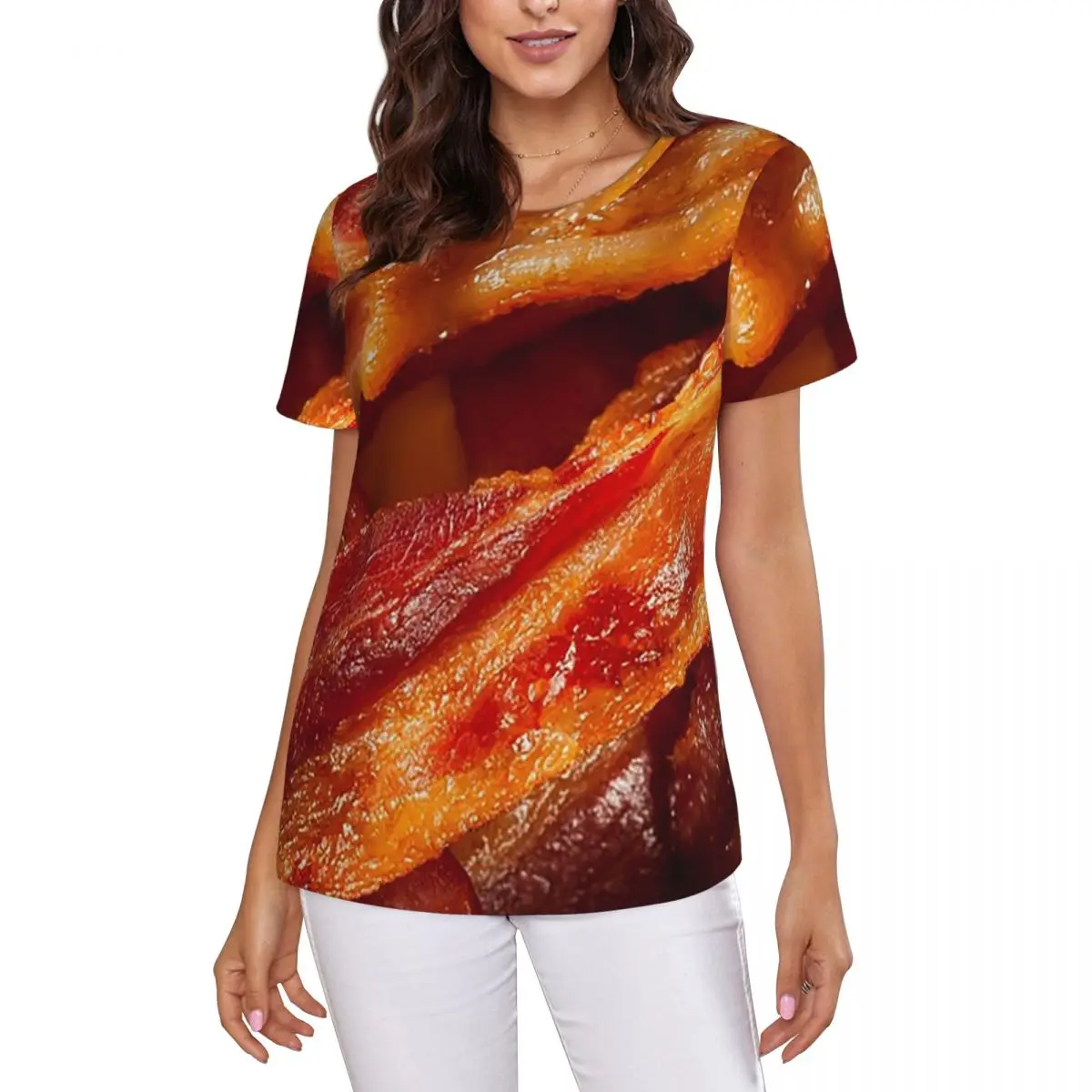 Crispy Bacon Texture Meat Lovers T-Shirt Women Short Sleeve T Shirts Crew Neck Clothes Cotton Summer Tees Streetwear
