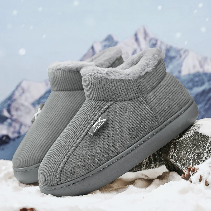 Zapatillas de algodón con tapa trasera para hombre - Zapatos tipo zuecos sin cordones, cálidos, antideslizantes, resistentes al frío, con forro polar de invierno 2025
