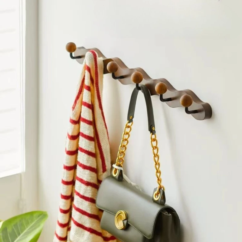 Solid Wood Hanging Hanger Wall Mounted Hook Racks Black Walnut Wood Wall Entrance Hats Bags Clothes