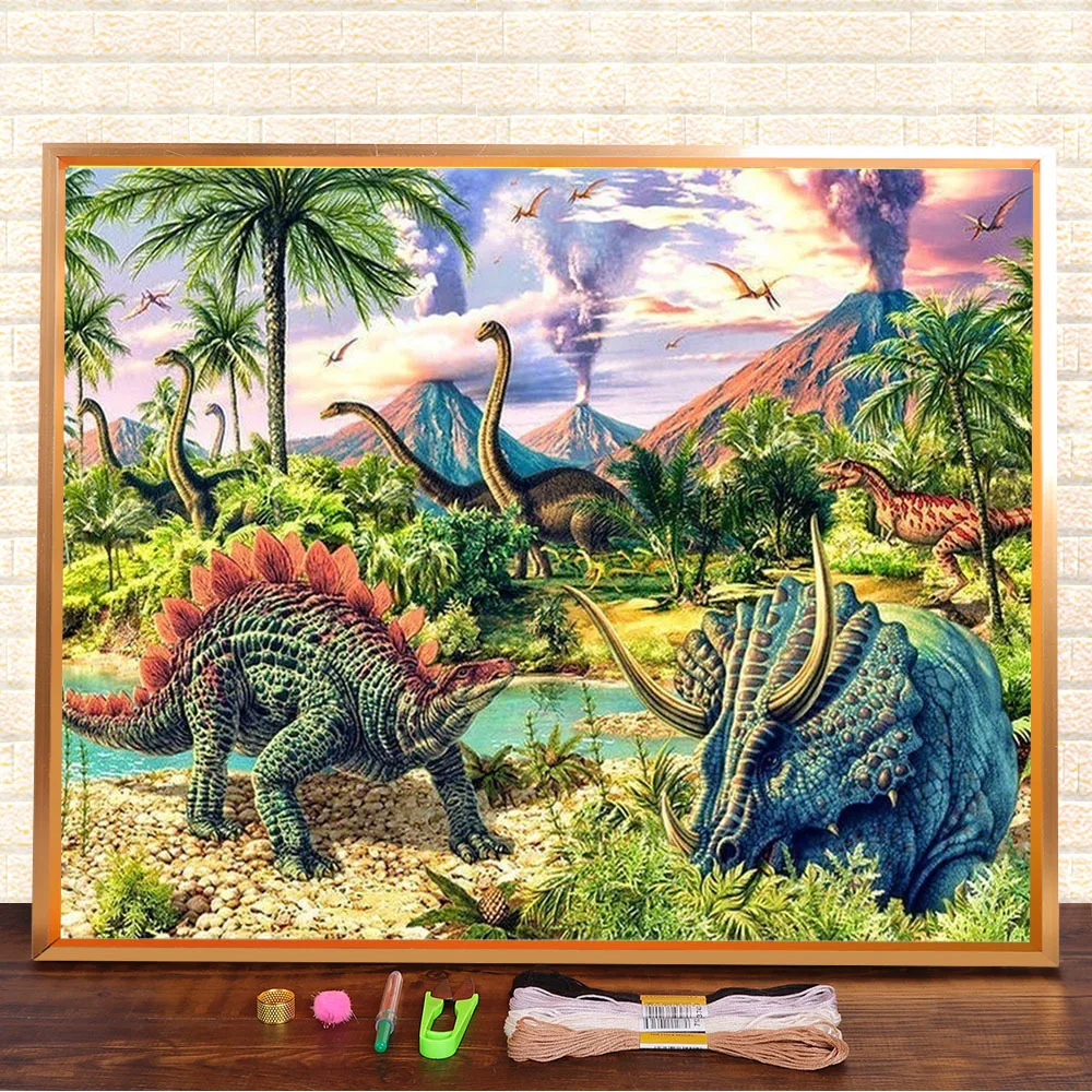 Dinosaur Animal Pre-Printed 11CT Cross-Stitch Full Kit DIY Embroidery DMC Threads Craft Painting Handmade Hobby Floss  Magic