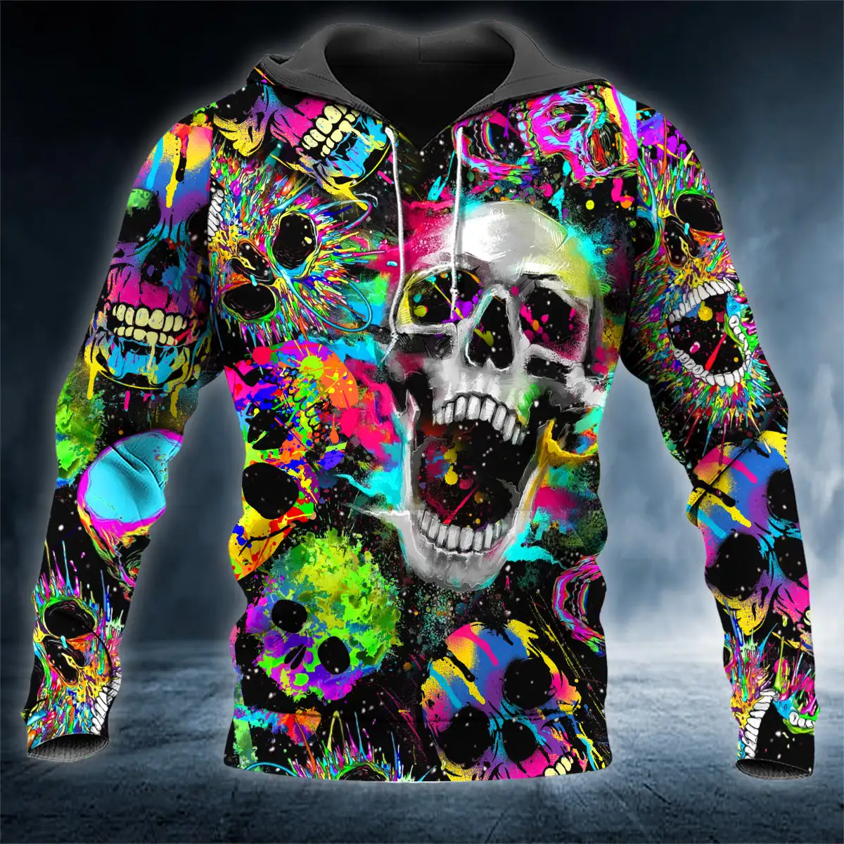 Colorful Skull Graphic Fashion Men Hoodies Sweatshirt 3D Print Dazzling Streetwear Style Personality Casual Oversize Hoodies Top