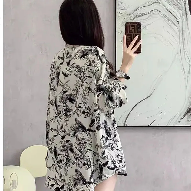 New Chinese Style National Style Casual Outer Wear Shirt Spring Women 2024 Chic Shirt Top Long Sleeve fashion Printed Shirt lady