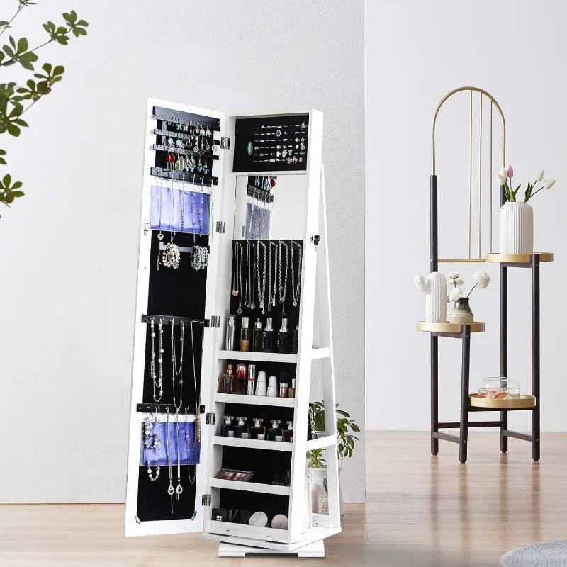 Jóias Armário com 360 Rotation Base, Espelho Autoportante, Cosmetic Storage, 57x0 Polegada